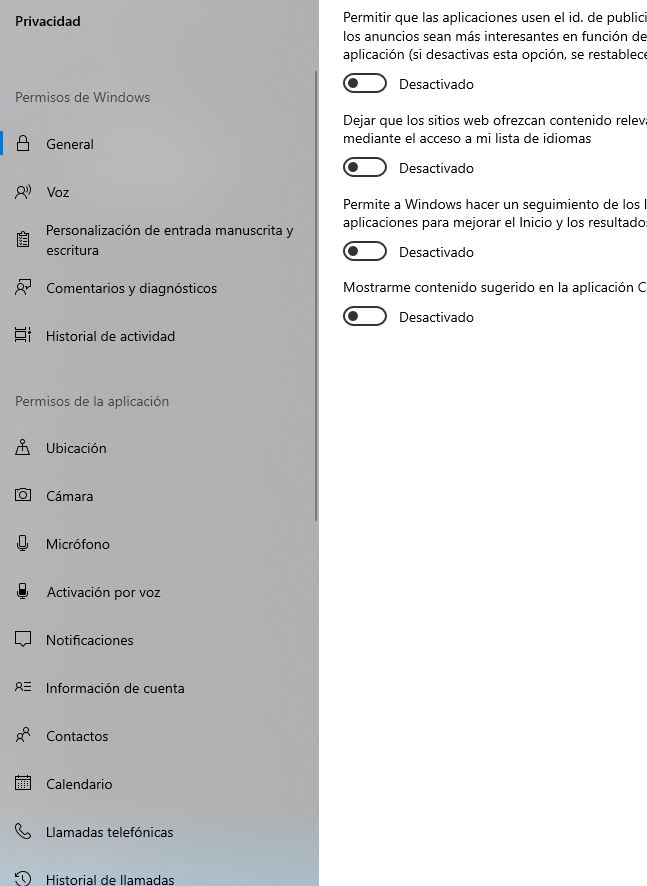 Privacidad de Windows 10